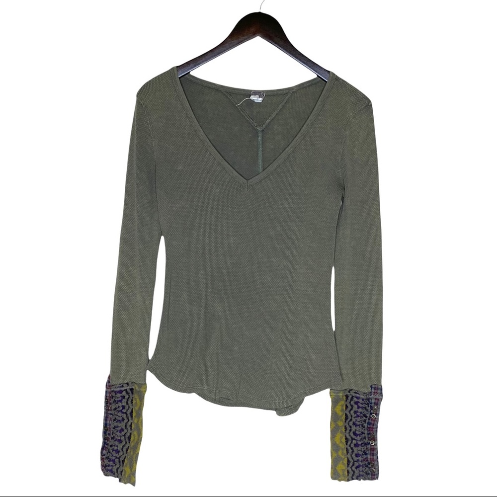 Free People Green Art School Sweater Cuff Thermal - Picture 2 of 6